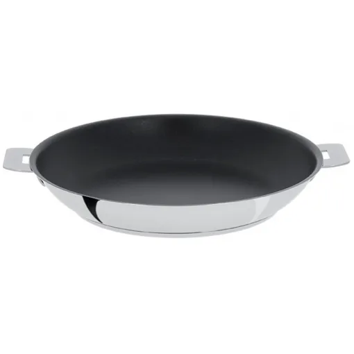 Picture of Steel skittle Ø  24 cm with removable handle, mirror finish 18/10 stainless and exceliss non - stick coating.