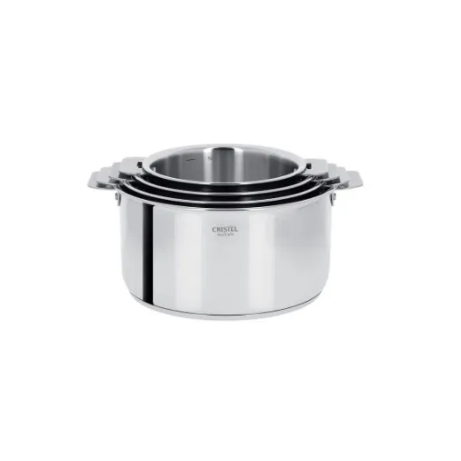 Picture of Saucepan 18 cm, mirror finish 18/10 stainless with removable handle - mutine collection - Cristel - 180 - 18/10 stainless steel