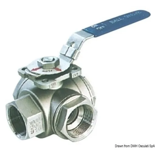 Picture of 1 1/4" female 3 - way ball valve - 316 Stainless steel