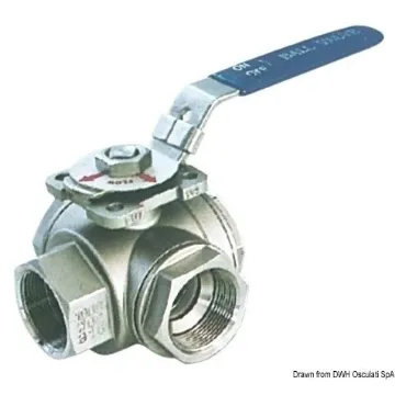 Picture of 1 1/2" female 3 - way ball valve - 316 Stainless steel