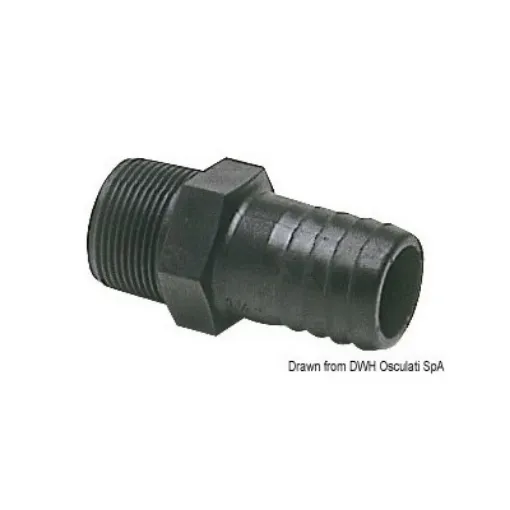 Picture of 1" 1/4 to 38mm Hose adaptor  - black polycarbonate