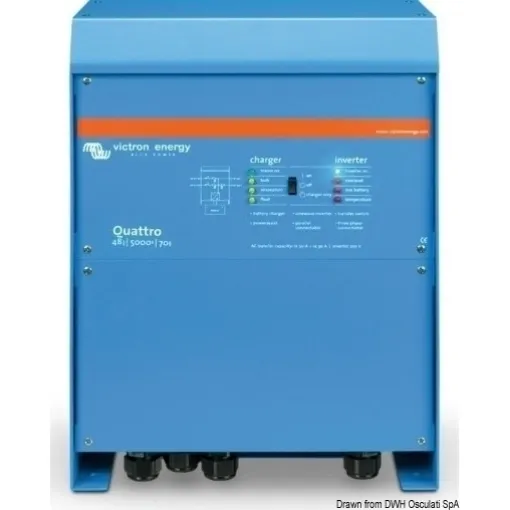 Picture of Same functions as the Multiplus system, but it can be connected to 2 independent AC sources (e.g., shore power and generator or 2 generators) and the Quattro system will automatically connect to the active source.