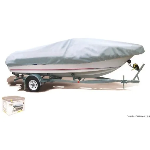 Picture of Suitable for: open hulls, decked/semi-decked hulls with/without windshields, hulls with central/side steering console. Suitable for seasonal storage. Breathable and UV resistant fabric. - Universal Storage Tarp cm 522 grey - 46.167.02. - Universal Storage