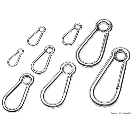 Picture of Carabiner hook polished AISI 316 with eye 7 mm