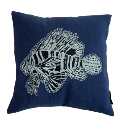 Picture of Outdoor blue embroidered barbade fish cushion