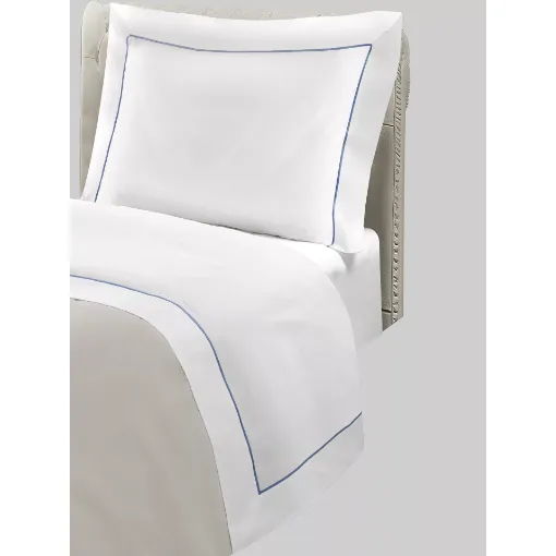 Picture of Single bed sheet set - top sheet, flat bottom sheet and oxford pillowcase in pure cotton - royal blue - Franchini mare bespoke luxury linens