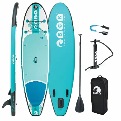 Picture of 11' Εψilon inflatable paddle board complete package with aluminum paddle, coiled leash, double action pump and back pack to fit them all - SCK