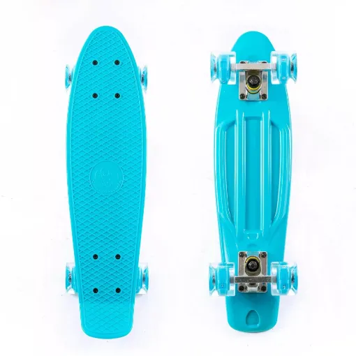 Picture of 22.5” Mini cruiser skateboard blue with LED wheels complete set - Fish