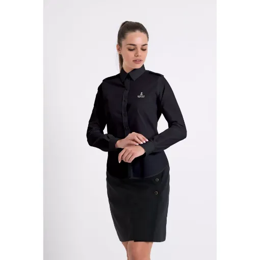 Picture of Ladies Long Sleeve Dress Shirt with epaulette - Black - Marina Yacht Wear