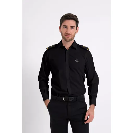 Picture of Mens Long Sleeve Dress Shirt with epaulets - Black - M - Marina Yacht Wear