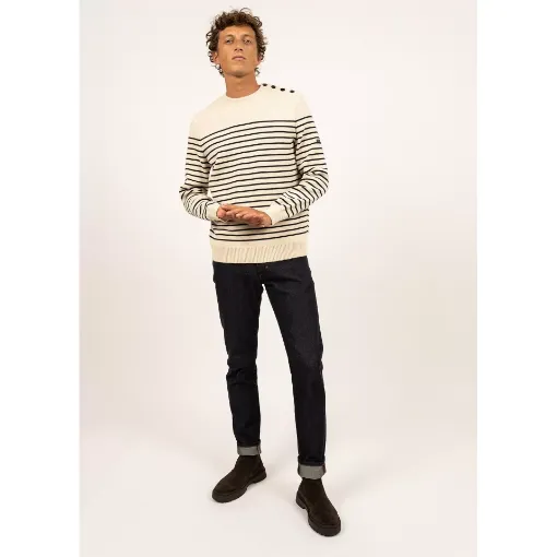 Picture of Saint James Binic striped sailor jumper Mens - Ecru/Marine - XS - Saint James