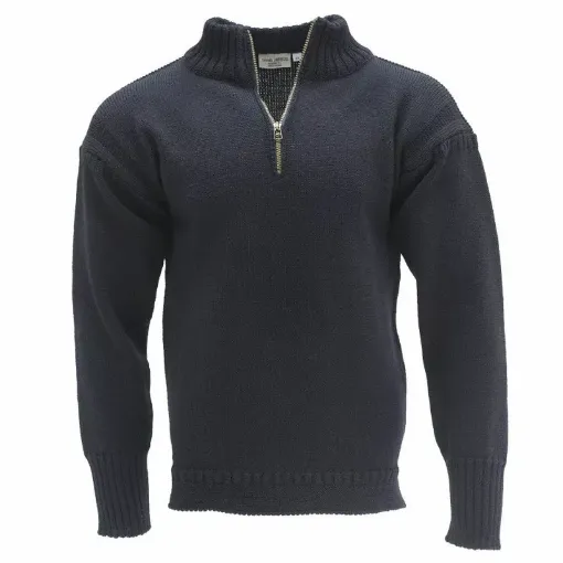 Picture of Corblets - Quarter Zip Guernsey Sweater - Channel Jumper - Dark Navy - 40 - Channel Jumper