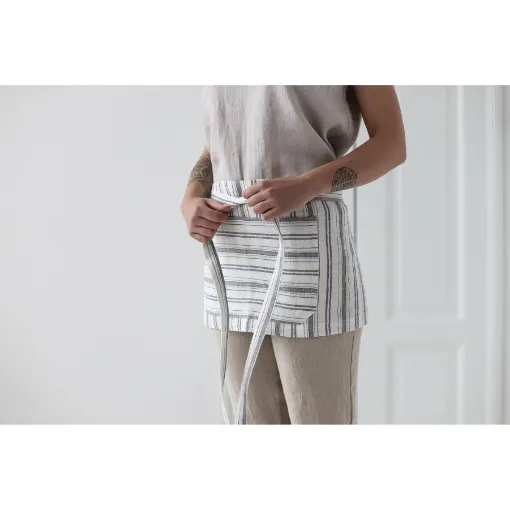 Picture of One size, Linen Mini Cafe Apron, checks and stripes pattern colors