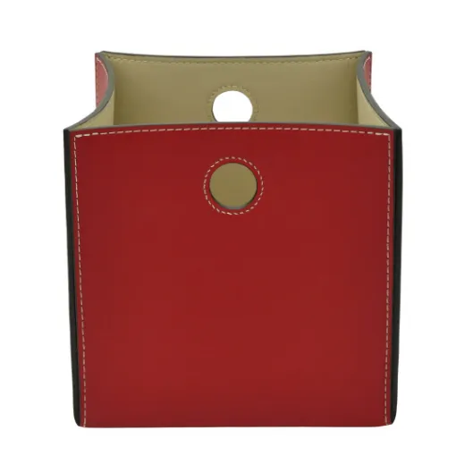 Picture of Collection Lucien  Square Red Smooth Leather Basket - Size S -  20cm x  20cm x  20cm - Weight : 700 Gr - Gordon & Gaia