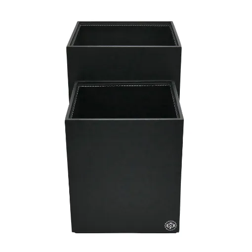 Picture of Collection Armand Black Ebony Leather Wastepaper Basket - Size Medium -  20,00cm x  20,00cm x  23,50cm - Weight : 950 Gr - Gordon & Gaia