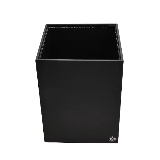 Picture of Collection Armand Black Ebony Leather Wastepaper Basket - Size Large -  23,00cm x  23,00cm x  30,50cm - Weight : 1370 Gr - Gordon & Gaia