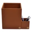 Picture of Collection Armand Light Brown Leather Wastepaper Basket - Size Medium -  20,00cm x  20,00cm x  23,50cm - Weight : 950 Gr - Gordon & Gaia