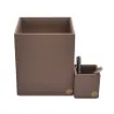 Picture of Collection Armand Taupe Gray Leather Wastepaper Basket - Size Medium -  20,00cm x  20,00cm x  23,50cm - Weight : 950 Gr - Gordon & Gaia