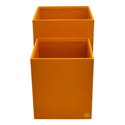 Picture of Collection Armand Orange Leather Wastepaper Basket - Size Large -  23,00cm x  23,00cm x  30,50cm - Weight : 1370 Gr - Gordon & Gaia