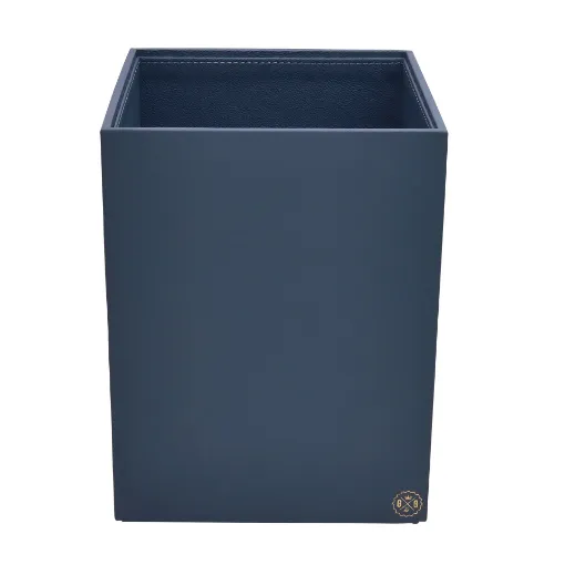 Picture of Collection Armand Ocean Blue Leather Wastepaper Basket - Size Large -  23,00cm x  23,00cm x  30,50cm - Weight : 1370 Gr - Gordon & Gaia