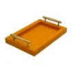 Picture of Collection Madeline Rectangular Tray With Golden Brass Handles - Covered In Orange Grained Leather - Small Size - 30cm x  20cm x  3,5cm - Frame 2.5cm - Weight : 950 Gr - Gordon & Gaia