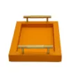 Picture of Collection Madeline Rectangular Tray With Golden Brass Handles - Covered In Orange Grained Leather - Small Size - 30cm x  20cm x  3,5cm - Frame 2.5cm - Weight : 950 Gr - Gordon & Gaia