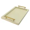 Picture of Collection Madeline Rectangular Tray With Golden Brass Handles - Covered In Meringue Grained Leather - Small Size - 45cm x  30cm x  3,5cm - Frame 2.5cm - Weight : 1800 Gr - Gordon & Gaia