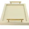 Picture of Collection Madeline Rectangular Tray With Golden Brass Handles - Covered In Meringue Grained Leather - Small Size - 45cm x  30cm x  3,5cm - Frame 2.5cm - Weight : 1800 Gr - Gordon & Gaia