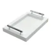 Picture of Collection Louis Rectangular Tray With Hexagonal Chrome Handles - Covered In White Grained Leather - Small Size - 30cm x  20cm x  3,5cm - Frame 2.5cm - Weight : 950 Gr - Gordon & Gaia