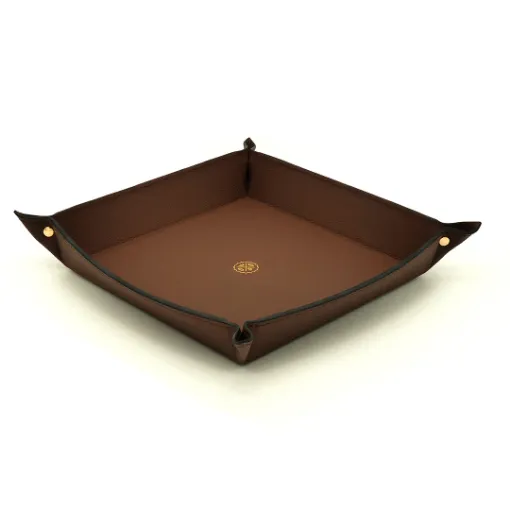 Picture of Collection Arthur - Dark Brown Leather Valet Tray With Eyelets - Size Medium -  18,00cm x  18,00cm x  4,50cm - Weight : 200 Gr - Gordon & Gaia