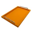 Picture of Collection Louis Rectangular Tray With Hexagonal Chrome Handles - Covered In Orange Grained Leather - Large Size - 60cm x  40cm x  3,5cm - Frame 2.5cm - Weight : 2750 Gr - Gordon & Gaia