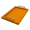 Picture of Collection Louis Rectangular Tray With Hexagonal Chrome Handles - Covered In Orange Grained Leather - Medium Size - 45cm x  30cm x  3,5cm - Frame 2.5cm - Weight : 1800 Gr - Gordon & Gaia