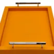 Picture of Collection Louis Rectangular Tray With Hexagonal Chrome Handles - Covered In Orange Grained Leather - Medium Size - 45cm x  30cm x  3,5cm - Frame 2.5cm - Weight : 1800 Gr - Gordon & Gaia