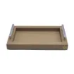 Picture of Collection Louis Rectangular Tray With Hexagonal Chrome Handles - Covered In Greige Grained Leather - Small Size - 30cm x  20cm x  3,5cm - Frame 2.5cm - Weight : 950 Gr - Gordon & Gaia