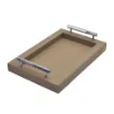 Picture of Collection Louis Rectangular Tray With Hexagonal Chrome Handles - Covered In Greige Grained Leather - Small Size - 30cm x  20cm x  3,5cm - Frame 2.5cm - Weight : 950 Gr - Gordon & Gaia