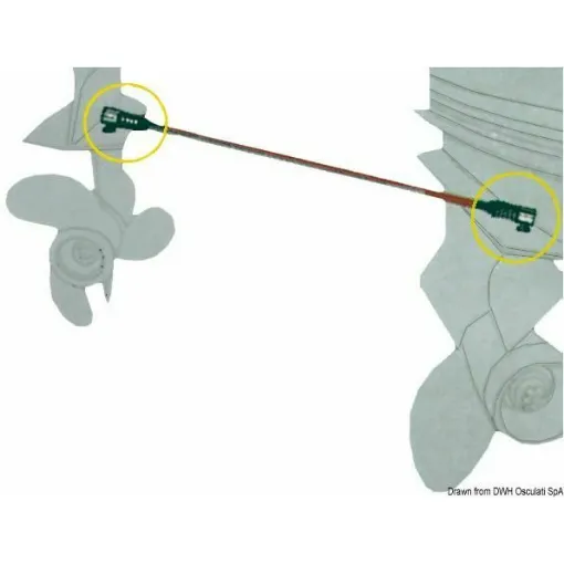 Picture of For stainless steel feet with spherical end joints, useful for connecting a main engine with an auxiliary engine. It allows you to steer the auxiliary engine with the boat's steering system. The bar is adjustable for distances from 45 to 60 cm, and can be removed in a few seconds where necessary thanks to the ball joints with spring lock.