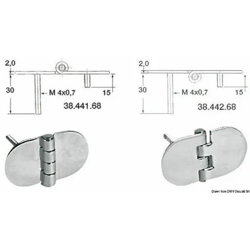 Picture of Mirror polished stainless steel, with invisible fastening through 4 mm welded studs and vibration damping through a braked central axis.