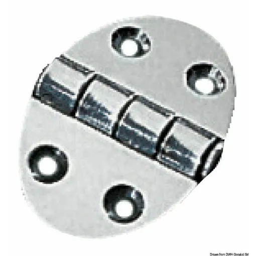 Picture of Mirror polished stainless steel hinges Oval Type Series. Semi-recessed central axis, 270Â° opening.