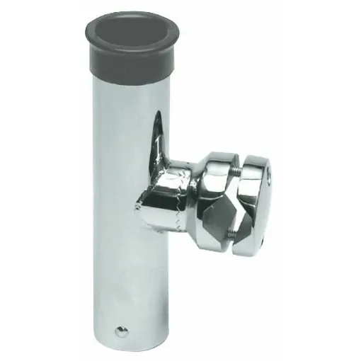 Picture of 360Â° adjustable both horizontally and vertically. It has the particularity of being adjustable through a screw that passes through the rod holder tube, so it is not necessary to unscrew the clamp for adjustment. Made of microcast and polished AISI 316 stainless steel + santoprene bushing.