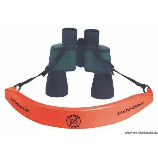 Picture of In soft expanded rubber painted with bright colors. It floats the binoculars and allows for easy spotting, with adjustable nylon ribbons at the ends.