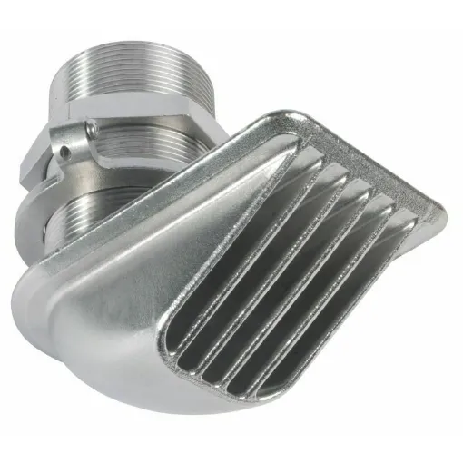 Picture of The specific profile of this seawater intake allows, for the same section, the entry of a volume of water 2.5 times larger compared to a traditional seawater intake. Furthermore, the stainless steel monoblock fusion can withstand the pressure of the possible lifting band without damage. Complete with grounding connection.