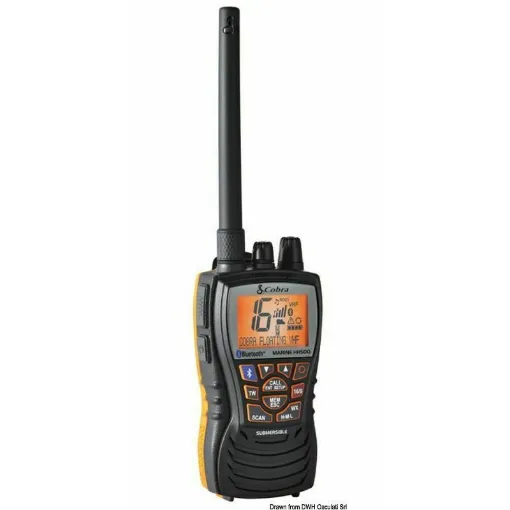 Picture of This VHF has the Bluetooth function that allows you to connect it to your mobile phone, which can then be safely stored: you can use the VHF as a classic service VHF, or for your own private communications through the Bluetooth connection with your mobile phone. Technical data: waterproof IPx7.