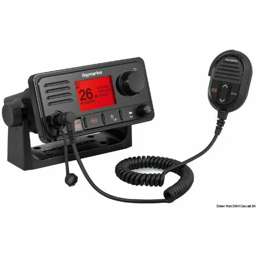 Picture of The new Ray63/Ray73 VHF radios are complete VHF radios with all the essential features needed for boating. Additionally, thanks to the optional Raymic handset, you can have full control of the radio and intercom function from a second remote onboard station. - DSC Class D transceiver.