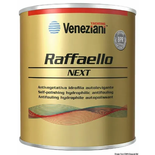 Picture of Self-polishing hydrophilic antifouling based on active copper with carbon that promotes smoothness. For sail and motor boats up to 35 m. Restricted use to professional users. Regulation EU 2020/1182. - Antifouling Raffaello black 0.75 l - 65.001.13 - Veneziani