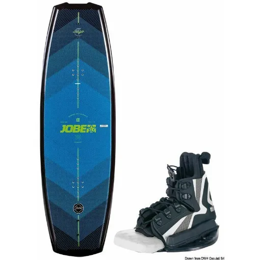 Picture of In fiberglass/formica with polyurethane foam interior. Ultralight RIM construction. Easy wakeboard for intermediate performance. Complete with Explore bindings.