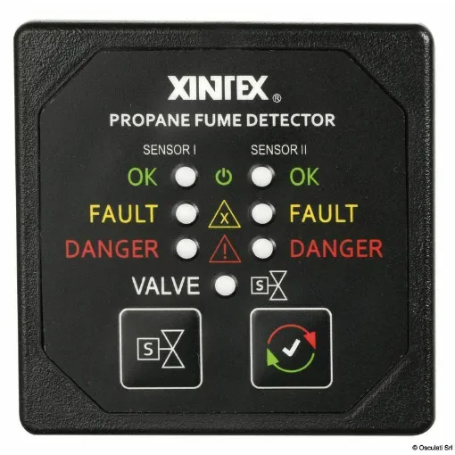 Picture of Complete with 2 sensors to be placed wherever convenient and a solenoid valve. In case of gas leakage, it activates a LED light signal + a 68 dB sound alarm and closes the gas through the solenoid valve.