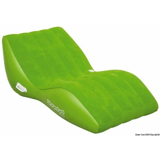 Picture of A comfortable tanning mat for sunbathing, reading or relaxing while enjoying the pleasant sensation of contact with soft suede skin. Equipped with a convenient drink holder, the mat is easily portable thanks to the molded handle. It can be anchored to docks, buoys, and boats. The patented valve allows for quick inflation and deflation.