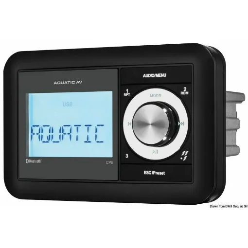 Picture of Supported devices: Bluetooth, USB, MP3, AM, FM, DAB (via adapter 29.548.83), AUX (via rear USB connector)