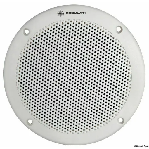 Extrathin, with recess depth of only 25 mm, IP65 waterproof. They are made with the new CUTTING EDGE technology that allows to drastically reduce the depth of the cones while ensuring excellent acoustic performance. Minimum distance from the compass: 1 m. - Flat IP65 stereo speaker 150mm 30W - 29.723.01 - Oem product image