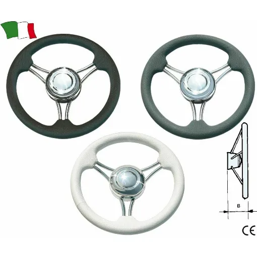 Picture of 3-Spoke Stainless Steel Steering Wheel - External White